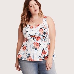 Torrid Floral Sateen Peplum Sweetheart Neckline Fit & Flare Stretch Top Size 2X